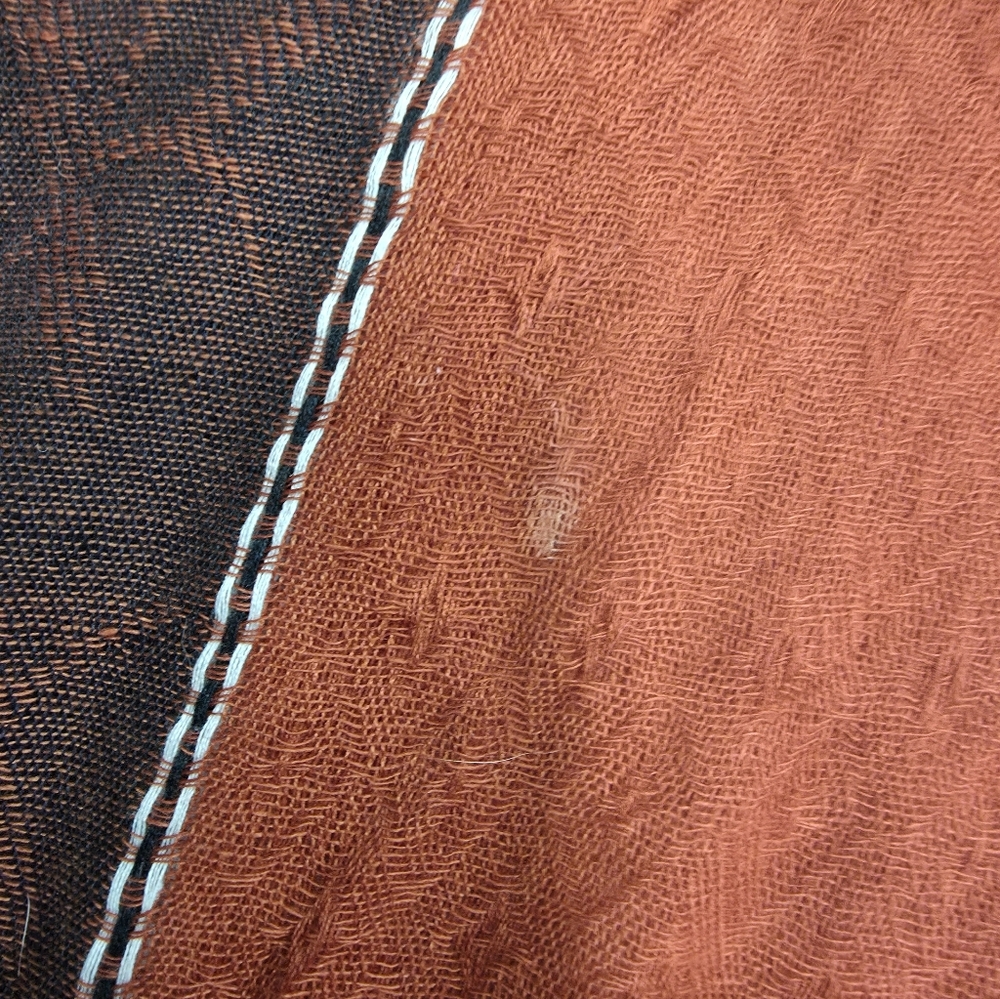 Vintage Rust Diamond Weave Boho Shawl - Oversized Fringe Wrap - AS IS - Picture 4 of 8